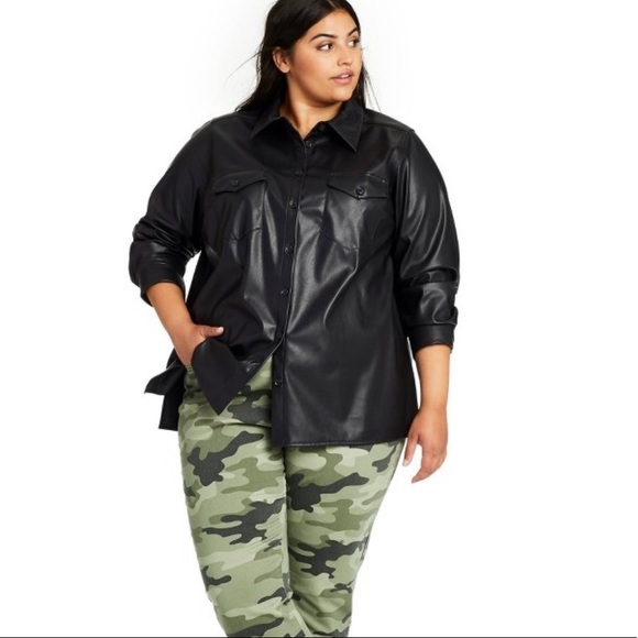 Nili Lotan long sleeve black Faux leather button down shirt 1x NWT - Picture 3 of 5